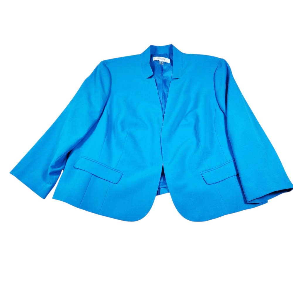 Jones Studio Blazer Womens 2X Blue Open Front Notch Collar Jacket Hook Loop